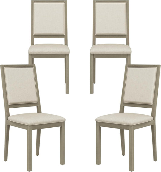 COLAMY Wood Dining Chairs Set of 4, Mid Century Modern Upholstered Kitchen Chairs,19 Inch Fabric Dining Chair with Back for Kitchen Dining Room,Grey