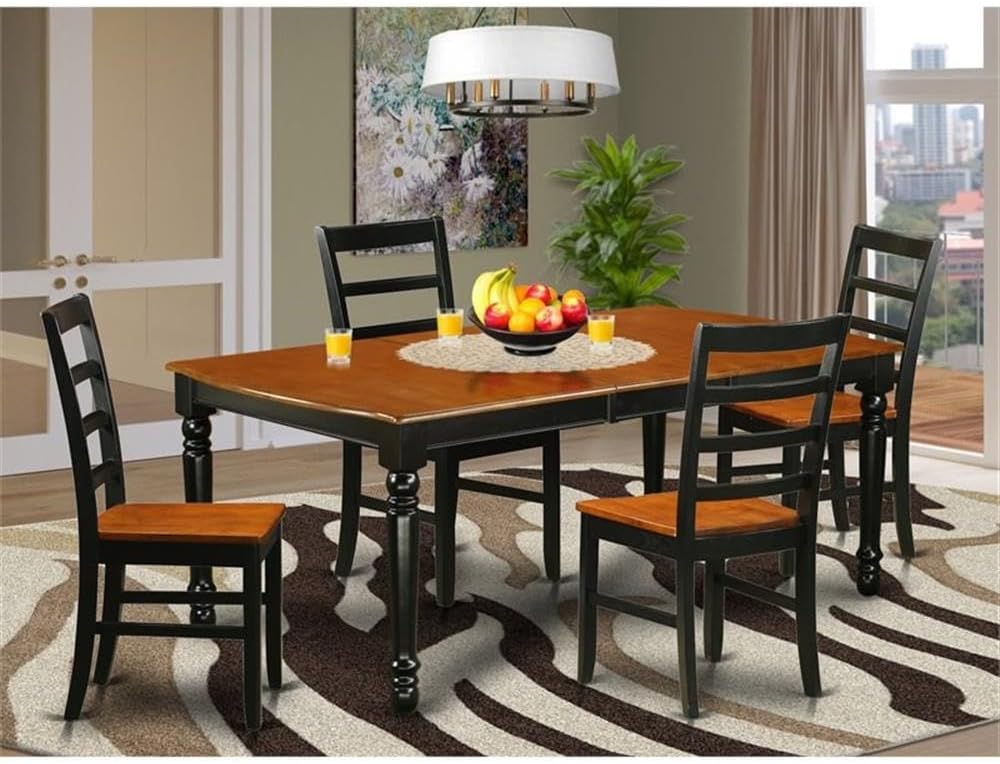 East West Furniture DOPF5-BCH-W 5 Piece Kitchen Table & Chairs Set Includes a Rectangle Dining Room Table with Butterfly Leaf and 4 Dining Chairs, 42x78 Inch, Black & Cherry