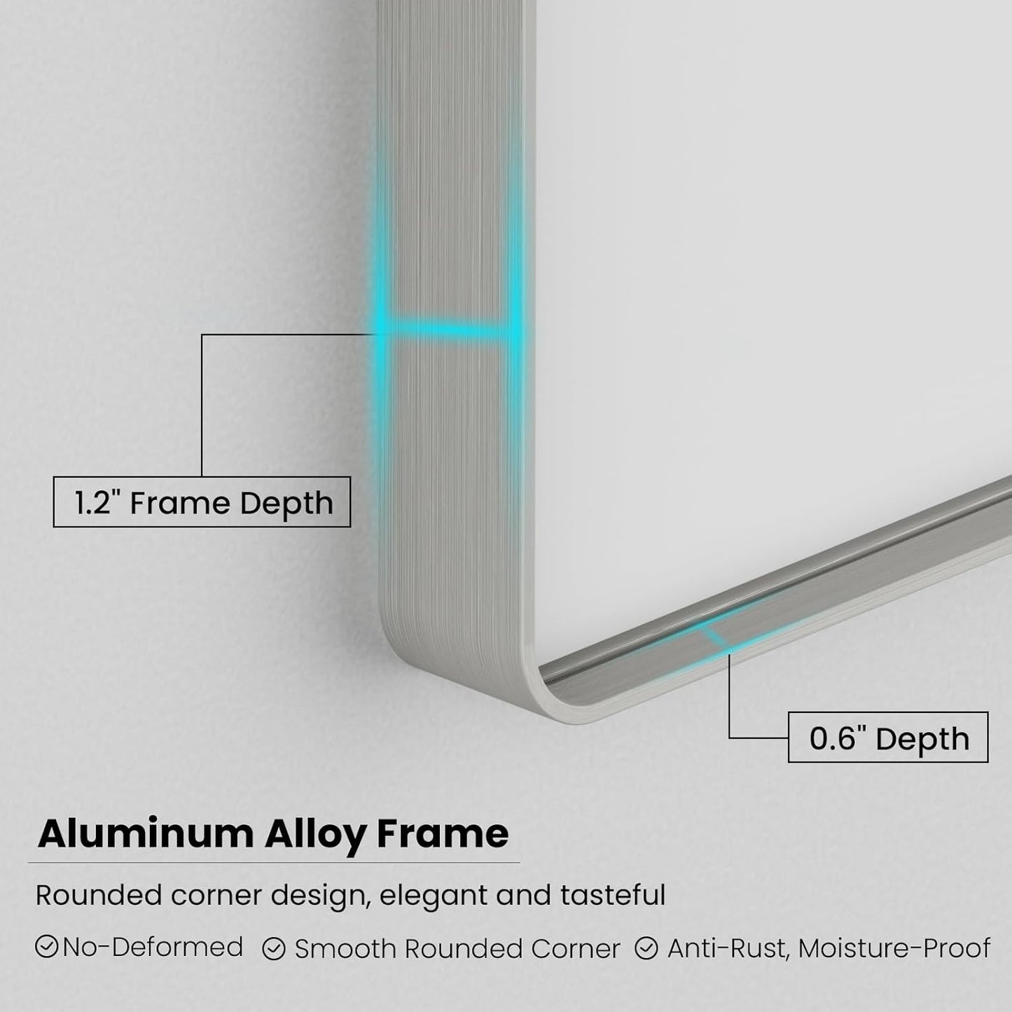 Brushed Nickel Bathroom Mirror 40x36 Inch, Brushed Silver Metal Frame Mirror Wall Mounted, Rounded Rectangle Bathroom Vanity Mirror, Tempered Glass, Anti-Rust, Horizontal/Vertical