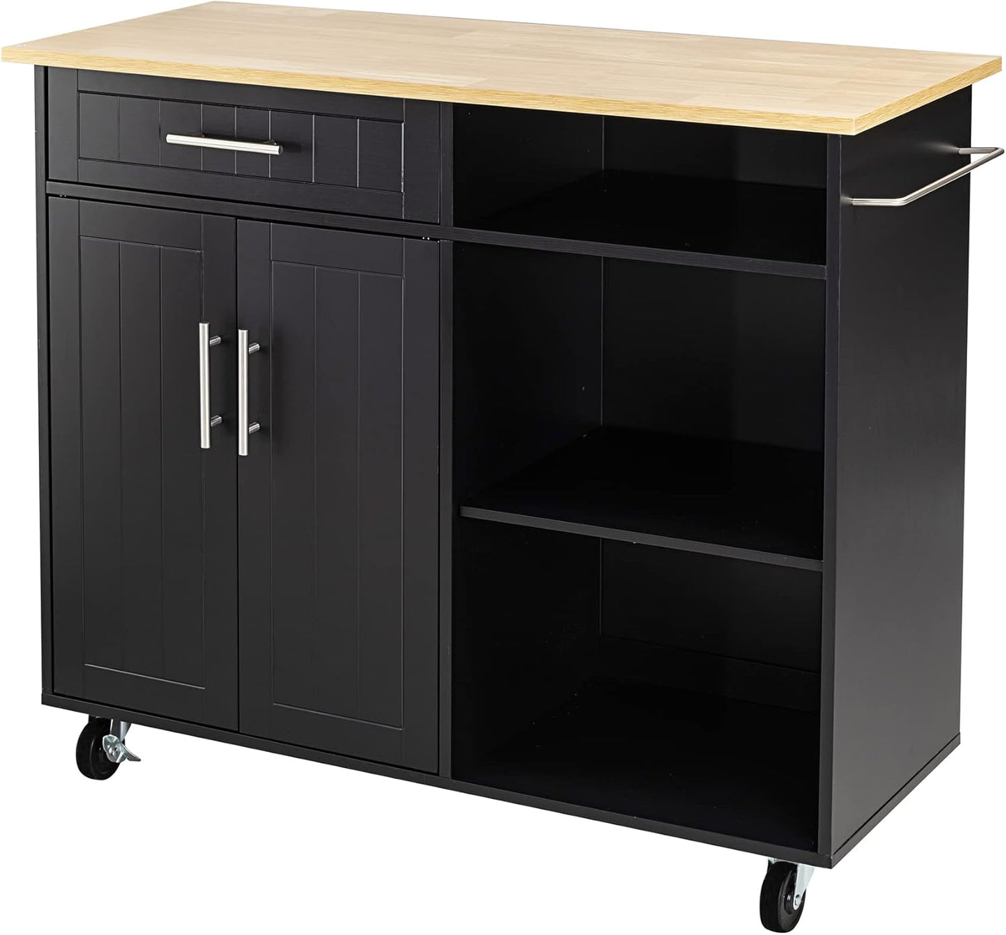 Shintenchi Kitchen Island Cart with Storage,Rolling Kitchen Island Side Table on Wheels with Large Worktop,Storage Cabinet,Towel Rack and Drawers for Kitchen,Dinning Room,Black