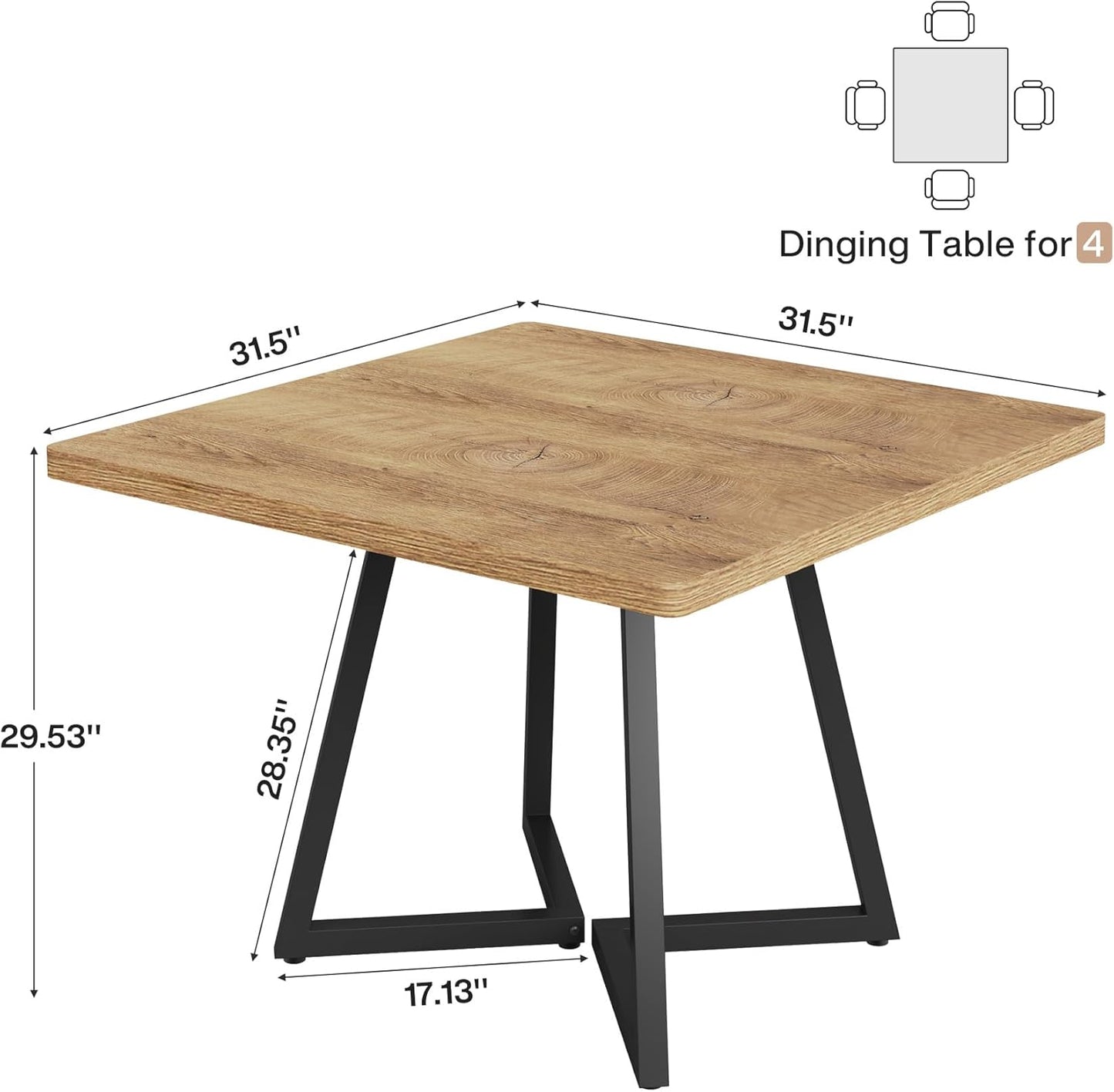 Tribesigns Square Dining Table for 2, 31.5" Modern Dinner Table with Metal Base, Kitchen Table for Dining Room, Small Space, Apartment,Natural & Black