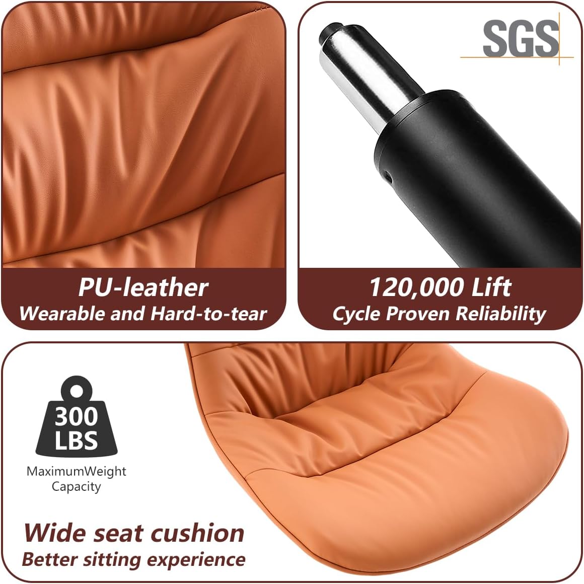 Kidol & Shellder Bar Stools Set of 2 Adjustable Swivel Orange, PU Leather Upholstered with Back, Modern Counter Height Stools for Kitchen Island, Home Bar