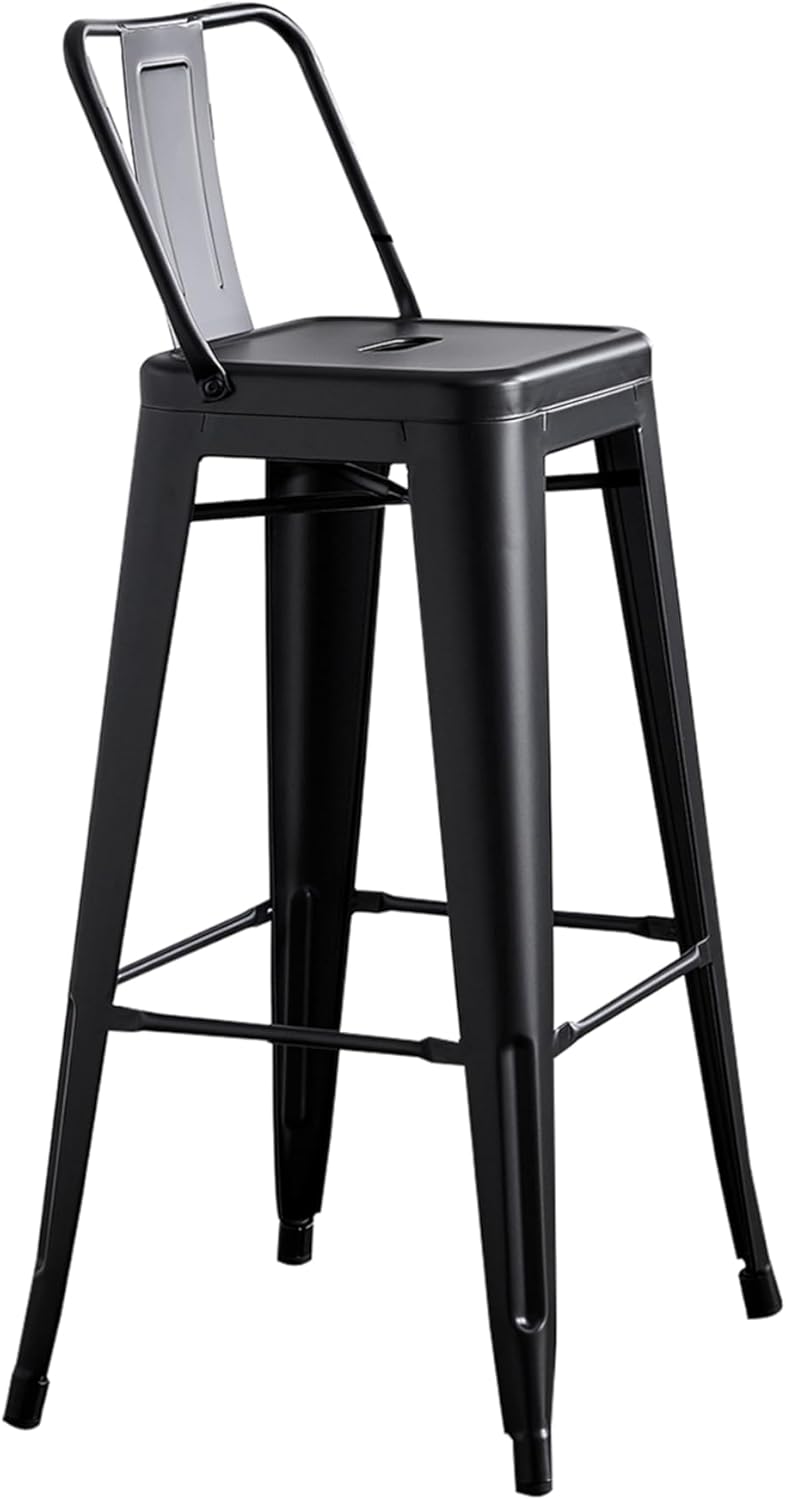 AC Pacific 30” Metal Barstool Set of 4 – Country Rustic Style with Low Back, Lightweight & Sturdy Build, Easy Assembly – Matte Black