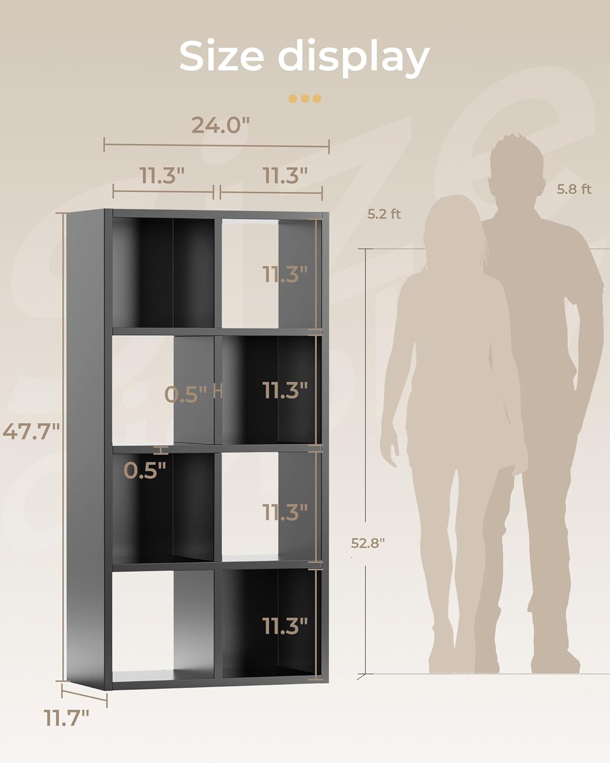 GTPLAYER 8-Cube Storage Organizer, Fits 11" Bins, Vertical or Horizontal Use, Opening Bookshelf, Partial Back Panels, Stackable Design Bookcase, for Living Room, Media Console, Hallway, Black