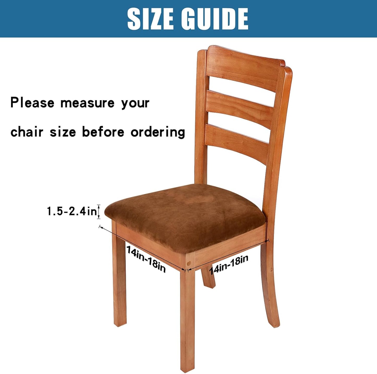 Smiry Velvet Seat Covers for Dining Room Chair Set of 2, Stretch Fit Removable Washable Chair Seat Cushion Protector Slipcovers with Ties, Camel