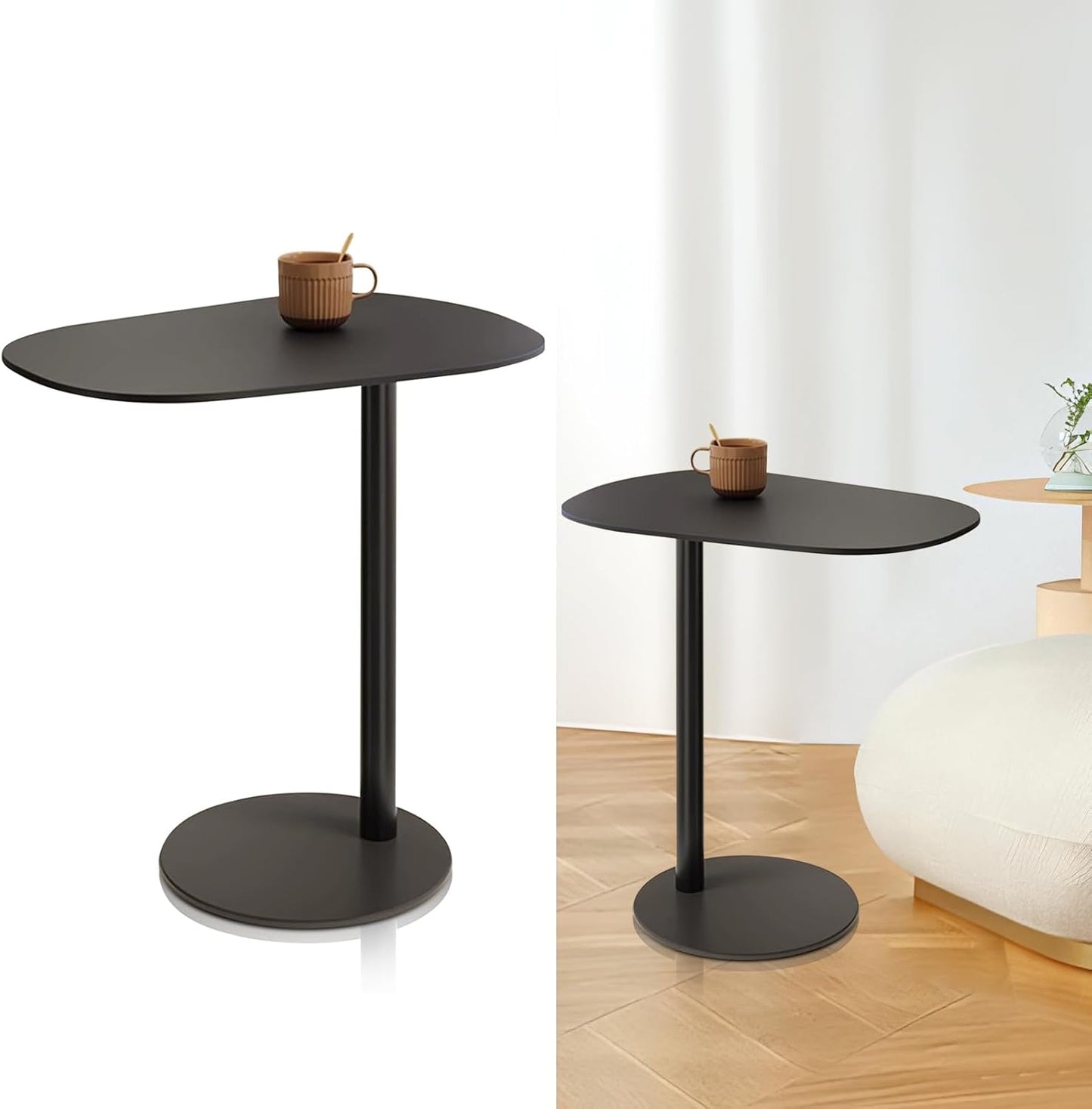 Modern Metal Side Tables Shaped End Table for Couch, Small C Shaped Side Table, C-Shaped Tables for Eating Couch Tables Counter for Living Room, Dining Room, Small Space, Black