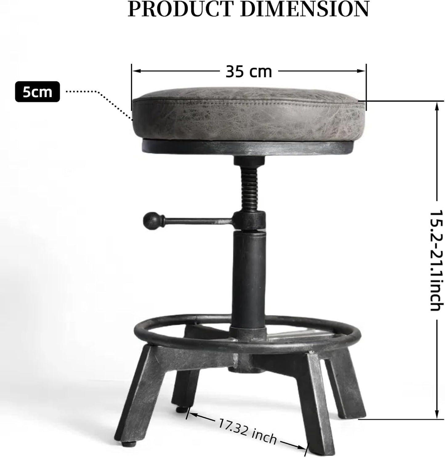 Vintage Short Bar Stools Swivel PU Seat 15-21inch Height Adjustable Extra Guest Chair Kitchen Island Counter Stool(Set of 2)