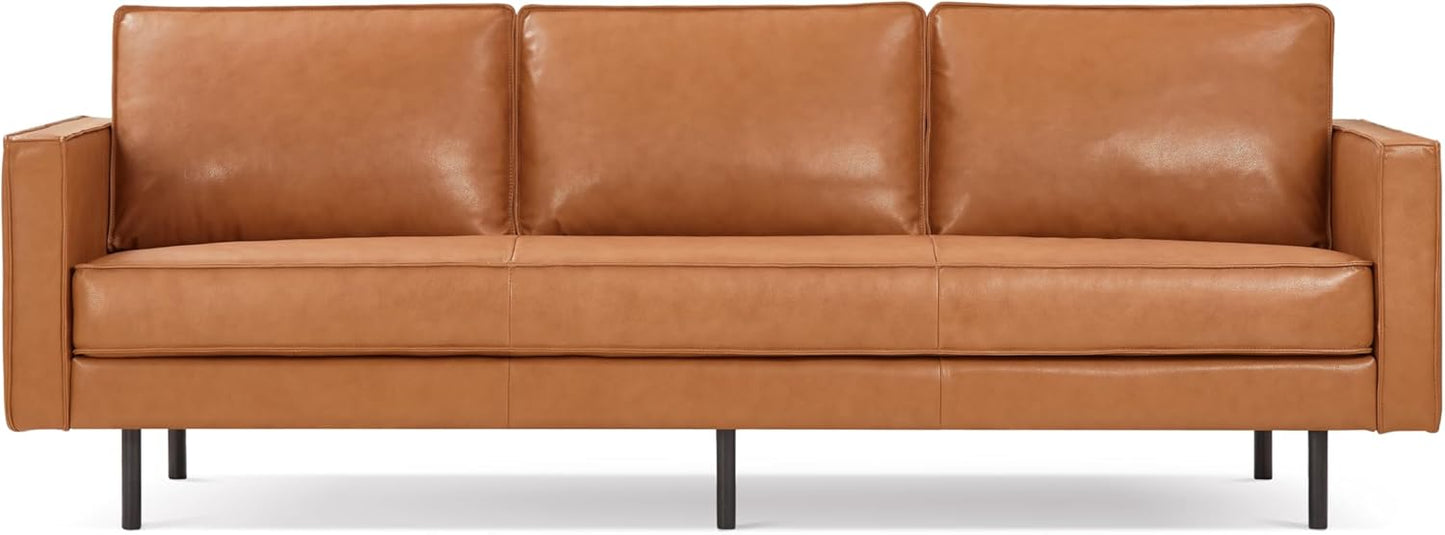 Valencia Varese 90" Full Leather Couch Cognac Tan Brown- Italian Nappa Leather Modern Cloud Couch for Living Room/Apartment Furniture