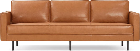 Valencia Varese 90" Full Leather Couch Cognac Tan Brown- Italian Nappa Leather Modern Cloud Couch for Living Room/Apartment Furniture