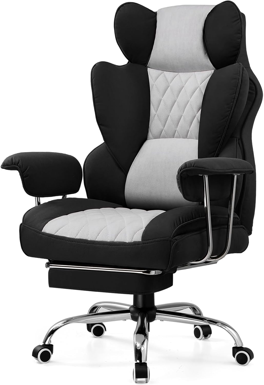 GTRACING Gaming Chair,Office Chair with Pocket Spring Lumbar Support, Ergonomic Comfortable Wide Office Desk Computer Chair with Outward Fixed Soft Armrests and Footrest (Fabric, Black & Gray)