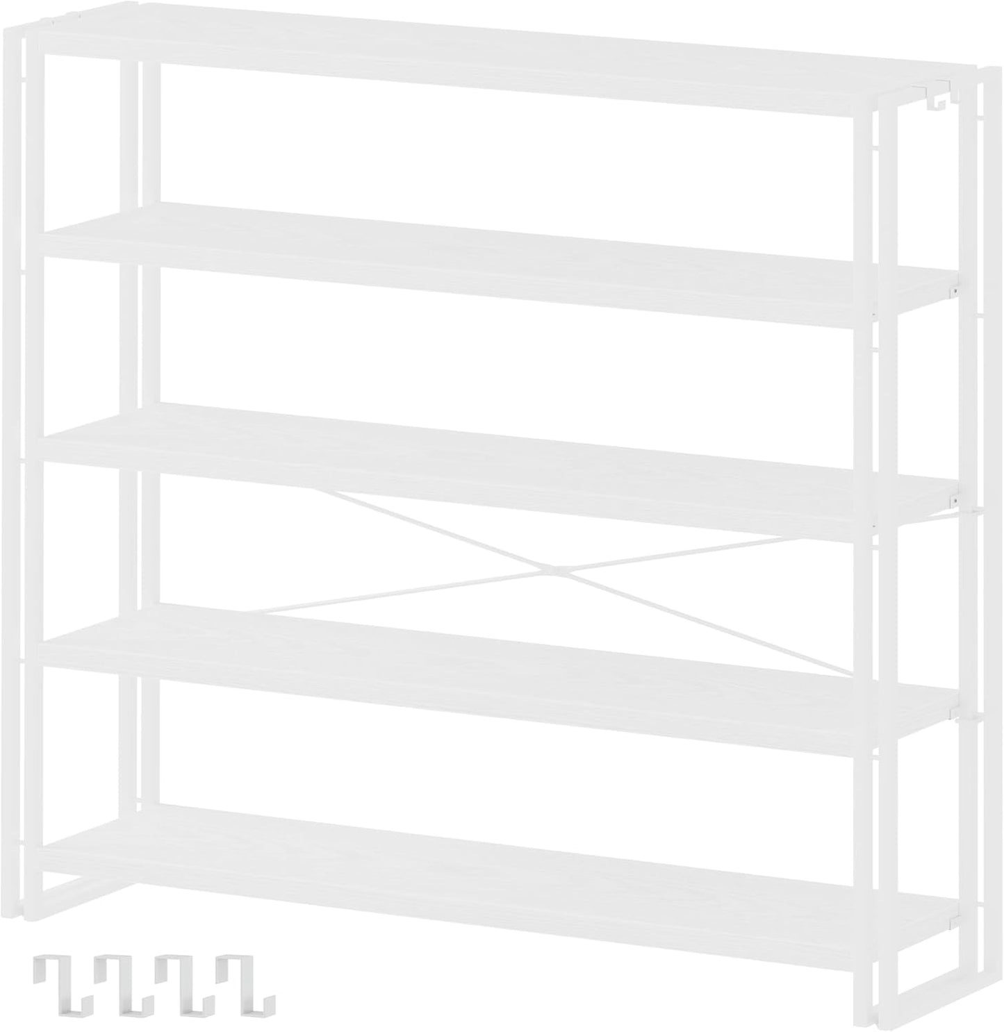 HCHQHS Bookshelf, 5-Tier Industrial Bookcase, White Open Book Shelf, Freestanding Tall Bookshelves with Metal Frame