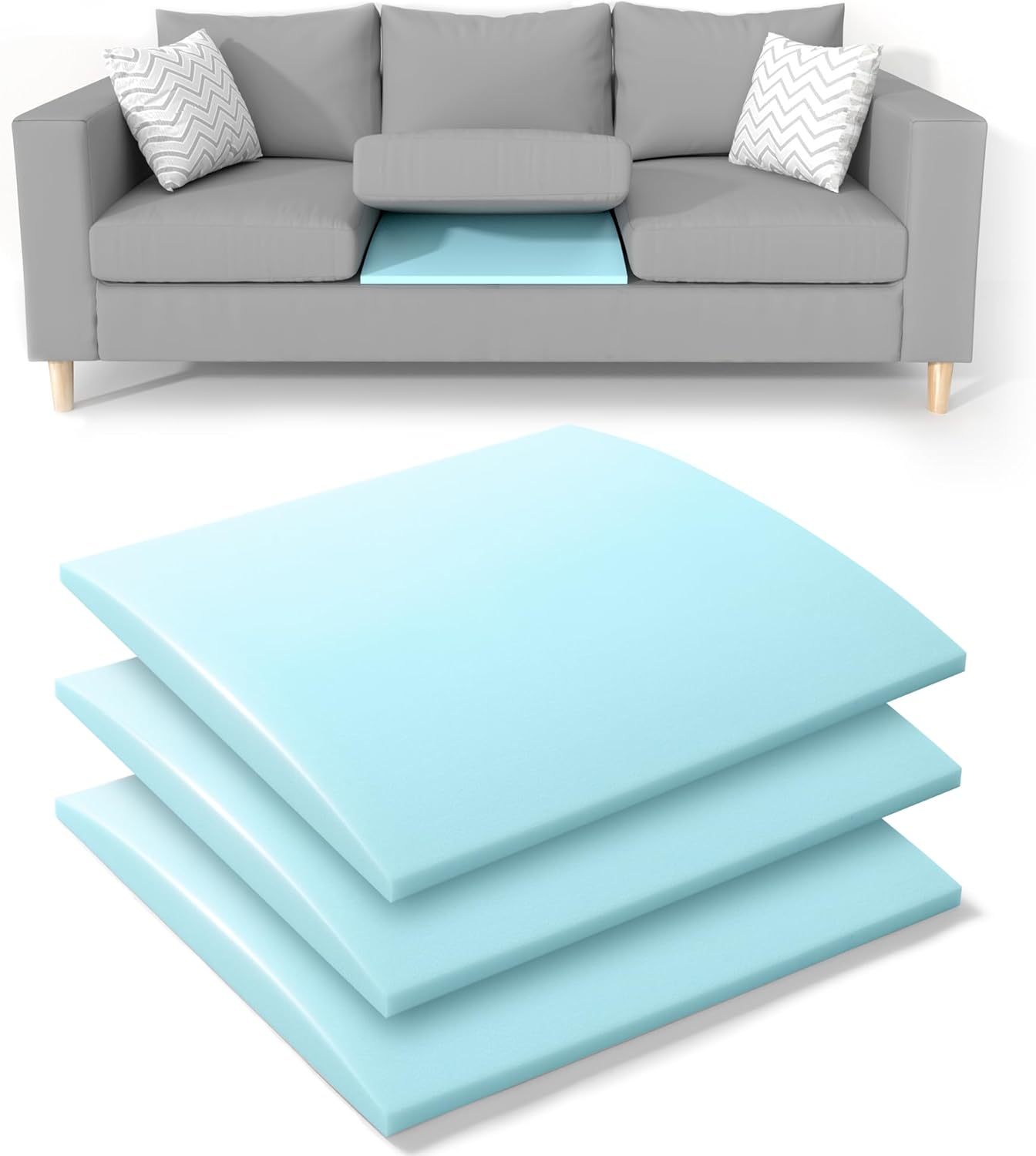 Tromlycs Couch Cushion Support for Sagging Cushions Sofa Seat Support Under Arched Foam Sag Repair 22x22 inch Blue, Set of 3
