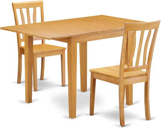 East West Furniture NDAN3-OAK-W 3 Piece Dining Room Furniture Set Contains a Rectangle Dining Table with Dropleaf and 2 Wood Seat Chairs, 30x48 Inch, Oak