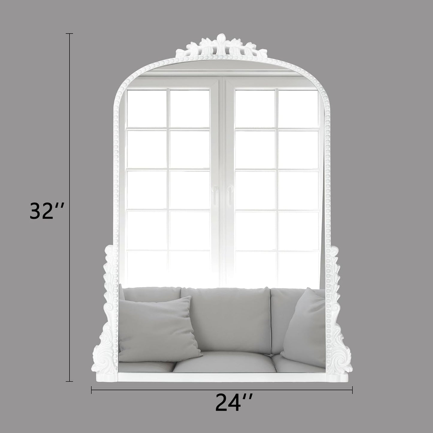 SHYFOY Antique Wall Mirror - White Baroque Arch Mirror for Wall Decor, 31.5" x 23.6" Decorative Mirror, Traditional Elegance for Living Room, Entryway, Mantel