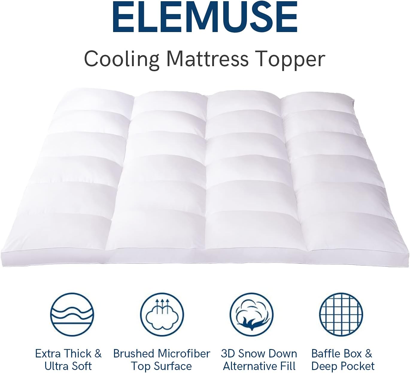 ELEMUSE RV Short Queen Mattress Topper for Back Pain, Extra Thick Mattress Pad Cover, Plush Soft Pillowtop with Elastic Deep Pocket, Overfilled Down Alternative Filling