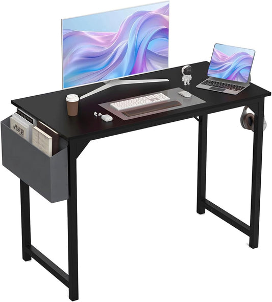 40 Inch Desk Office with Storage, Modern Simple Style Gaming Computer Table for Youth Student Adult, Metal and Wood Home Office Furniture, Black