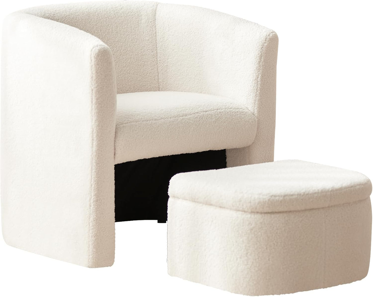 COLAMY Morden Velvet Barrel Accent Chair with Storage Ottoman Set of 2, Upholstered Living Room Side Chair, Single Sofa Armchair with Lounge Seat for Bedroom/Office/Reading Spaces, Cream