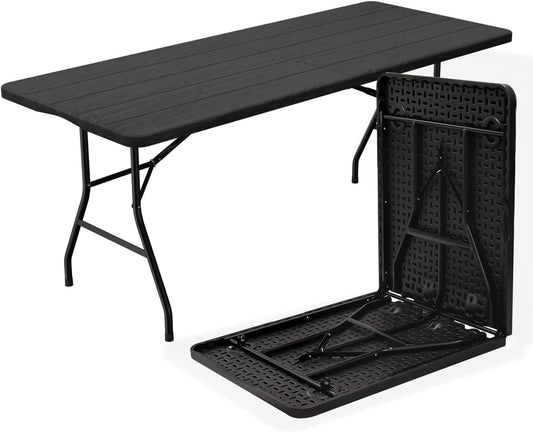 2-PCS 70.8" W X 29" D X 29" H - 6 ft Black Folding Table Heavy Duty Portable, Plastic Folding Utility Folding Table for Camping, Picnics & Parties