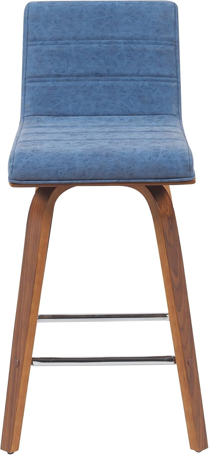 Vienna Modern Counter Height Swivel Bar Stool with Vintage Blue Upholstered Seat and Walnut Finished Wood Frame Set of 4