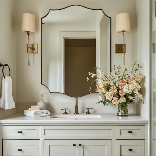 ANDY STAR 30"x40" Brushed Gold Bathroom Mirror, Large Rectangle Scalloped Mirror, Antique Brass Mirror in Rust-Proof Stainless Steel 1" Frame, Unique Wavy Design, Ideal for Home Remodel