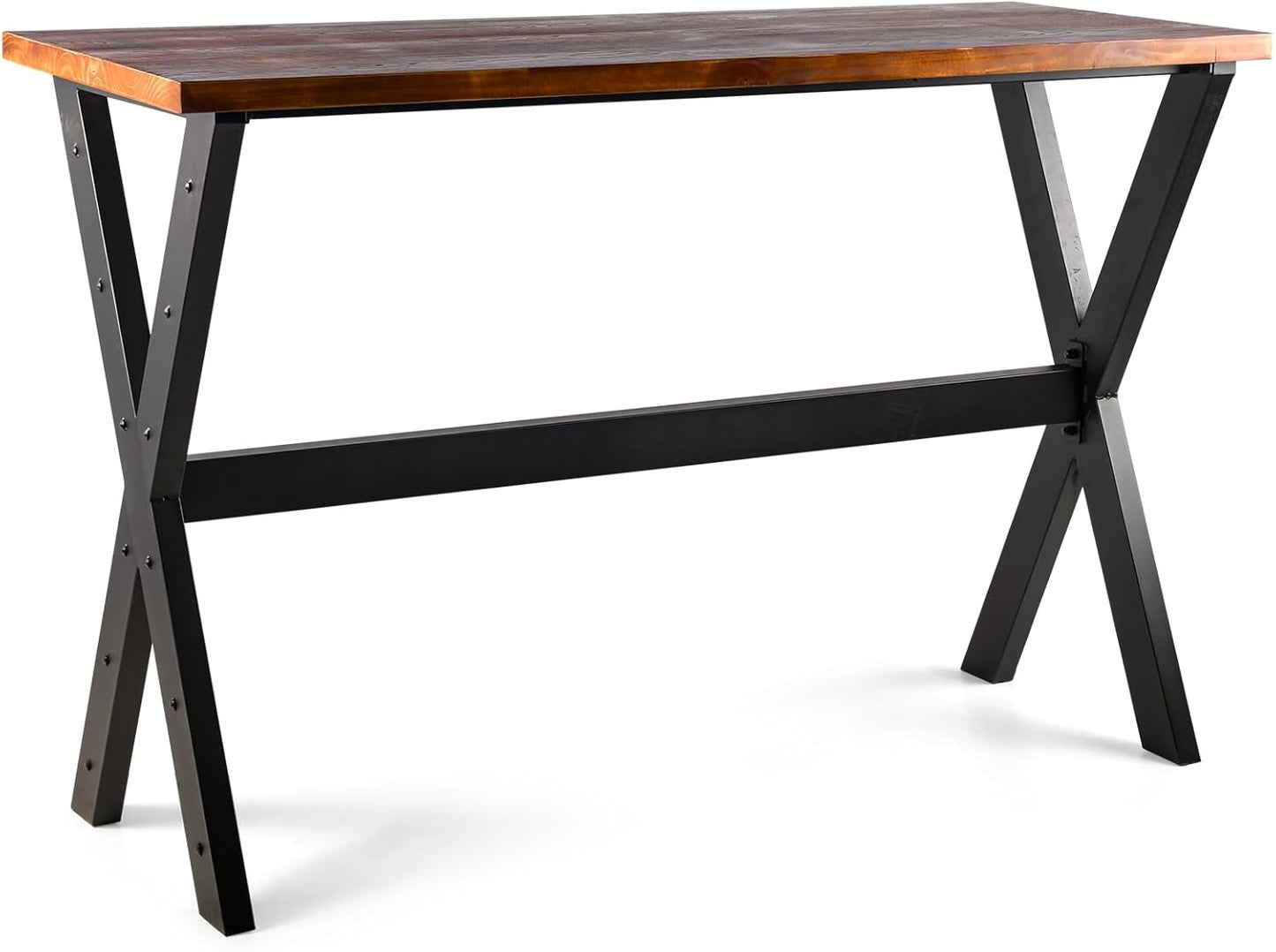 Bar Table, 63"L×41.33"H Bar Height Pub Table High Top Rectangular Sofa Console Table Kitchen Dining Coffee Table, for Narrow Space, Living Room, Indoor, Rustic Brown Wood, Industrial Black Metal