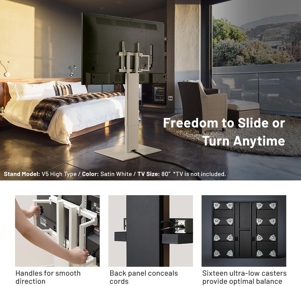 WALL V5 Low Type | Minimalist Rolling TV Stand for 32–80 Inch | Satin Black | Portable, Space Saving, Height Adjustable, No Drill | for Living Room and Bedroom | Japan-Engineered Design