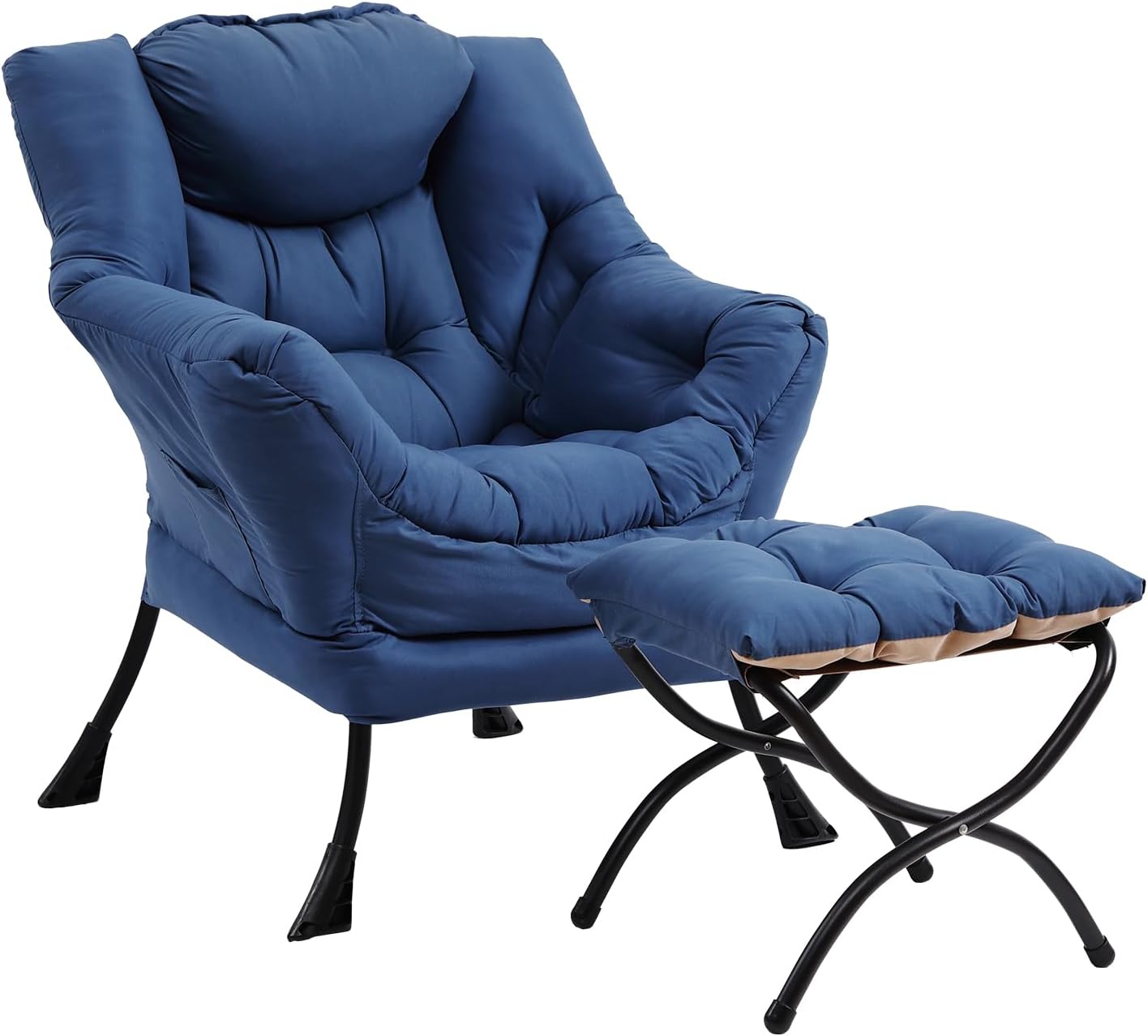 Lazy Chair with Ottoman, Modern Chair with Folding Footrest, Lounge Accent Chair, Comfortable Reading Chair (Royal Blue)
