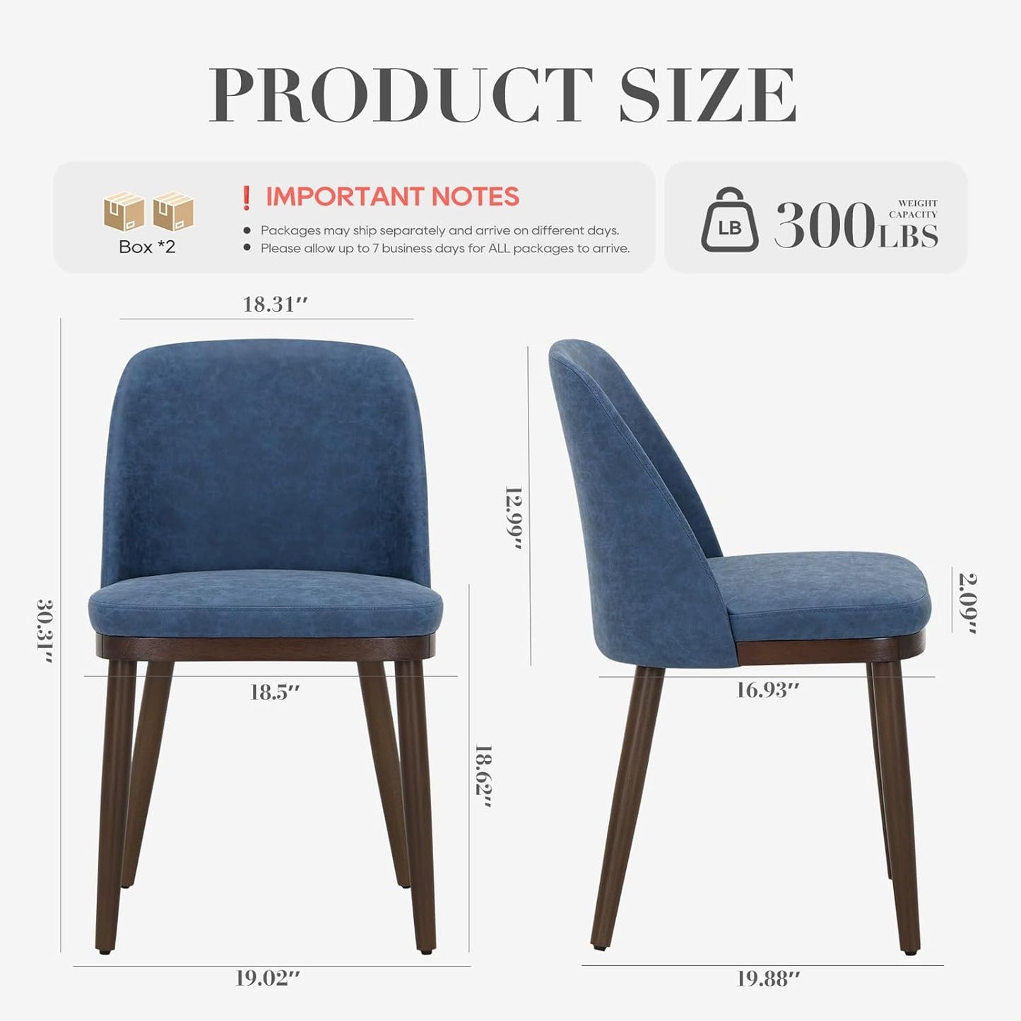 COLAMY Upholstered Dining Chairs Set of 4, Modern Kitchen Chairs with Back, Leather Side Dining Room Chairs with Wood Legs for Kitchen Dining Room Restaurant,Blue