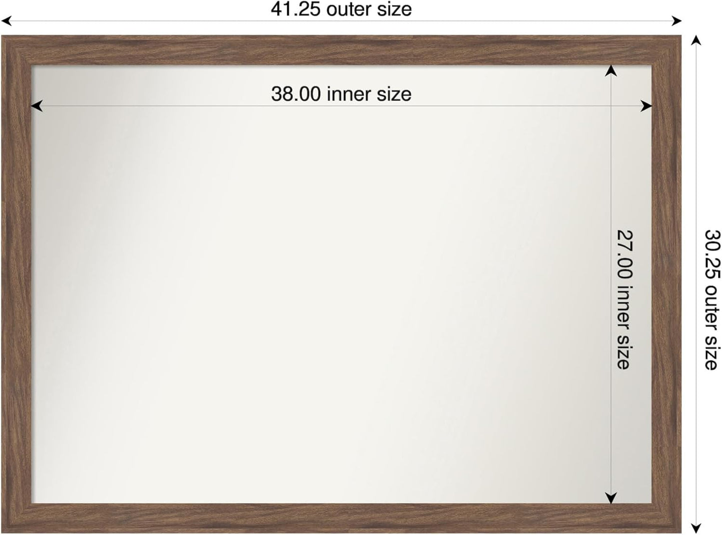 Amanti Art Brown Bathroom Mirror for Over Sink, 30x41 Pia Medium Brown Narrow Rectangle Vanity Mirror, X-Large Casual Frame, Hangs Horizonally and Vertically, Bathroom Wall Decor, Non-Beveled Edge