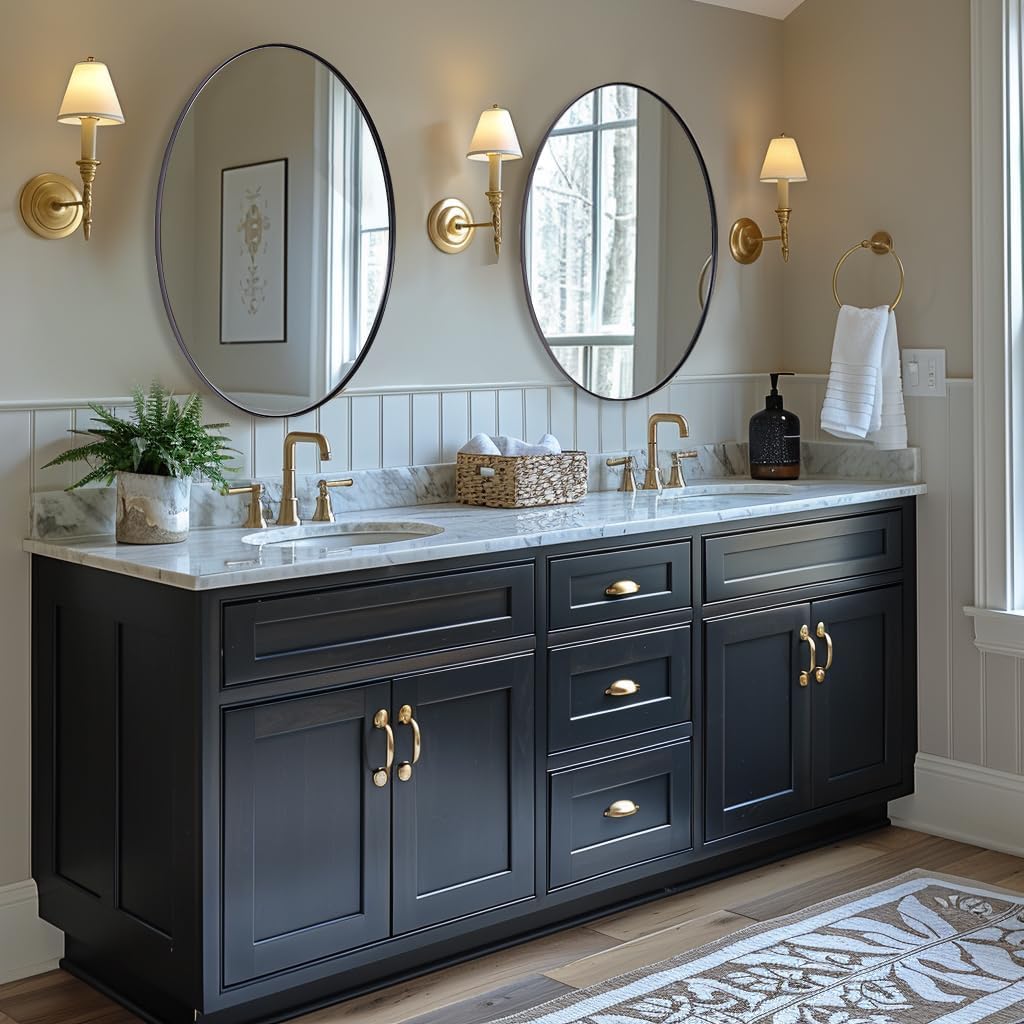 ANDY STAR Oval Bathroom Mirror, Black Oval Mirror for Bathroom, Oval Vanity Mirror for Bathroom, 20x28'' Oval Wall Mirror Pill Shaped Mirror Stainless Steel Frame Wall Mount Horizontal or Vertical