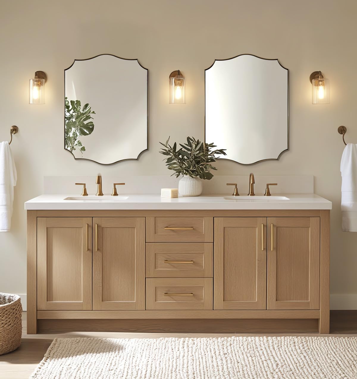 ANDY STAR Gold Mirrors, 24x32 Inch Bathroom Vanity Mirror, Antique Brass Asymmetrical Mirror, Unique Rectangle Mirror with Sophisticated Curved Design, Ideal for Home Decor