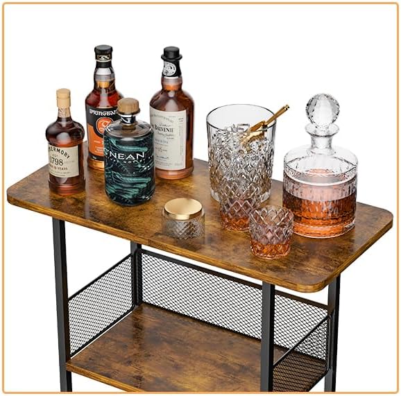 Floor Standing Freestanding Whiskey Rack: 3 Tier Wine Rack Mini Bar Table Corner Wine Bottle Display Stand Liquor Cabinet Bar, for Bottles,Cocktail Shaker,Mugs