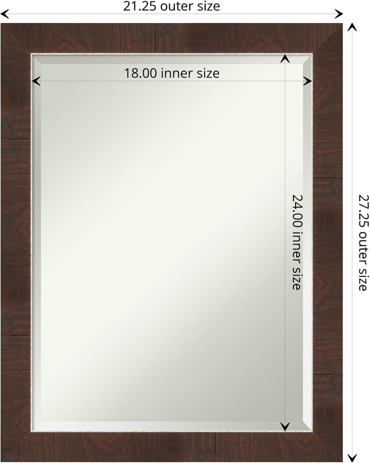 Amanti Art Brown Bathroom Mirror for Over Sink, 27x21 Wildwood Brown Narrow Rectangle Vanity Mirror, Medium Rustic Farmhouse Frame, Hangs Horizonally and Vertically, Bathroom Wall Decor, Beveled Edge
