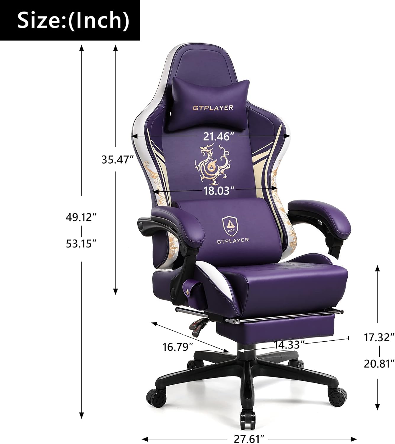 GTPLAYER Gaming Chair with Bluetooth Speakers and Footrest, Dragon Series Video Game Chair ，Heavy Duty Ergonomic Chair，Esports Gaming Chair，Computer Office Desk Chair by GTRACING (Purple)