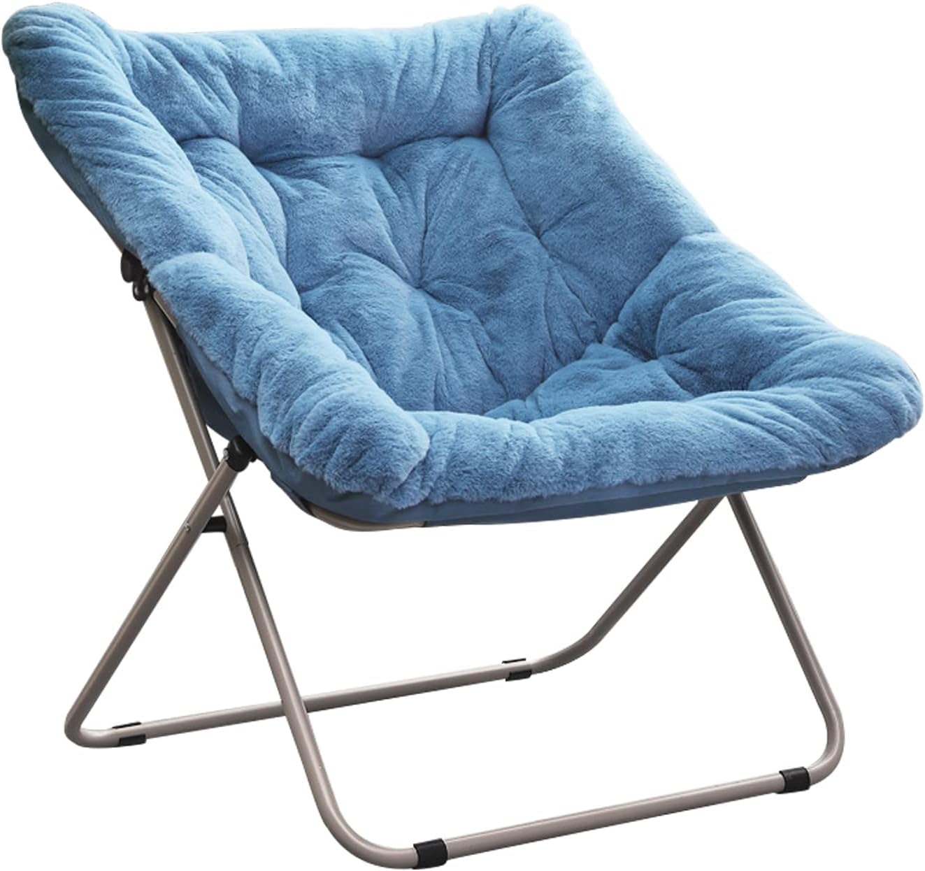 Tiita Comfy Saucer Chair, Soft Faux Fur Oversized Folding Accent Chair, Lounge Lazy Chair for Kids Teens Adults, Metal Frame Moon Chair for Bedroom, Living Room, Dorm Rooms, X-Large, Blue