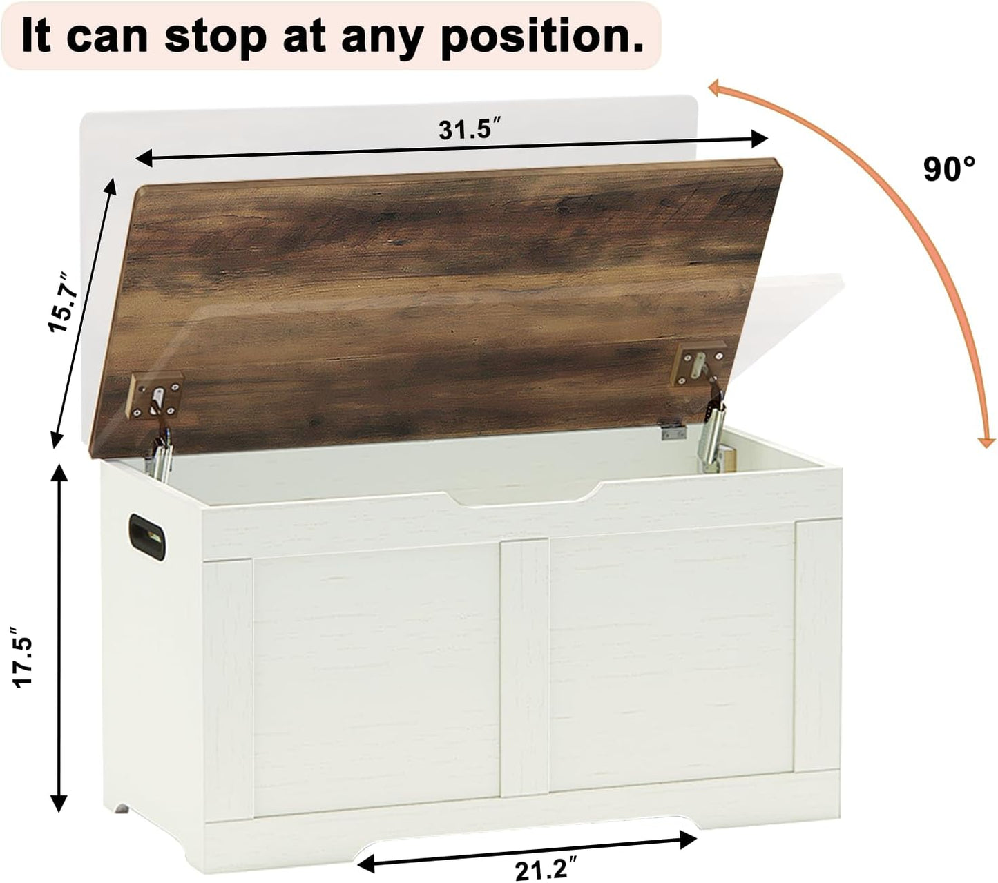 31.5" Storage Chest, Wooden Storage Bench, Lift Top Toy Chest with 2 Safety Hinges, Large Toy Box, Entryway Shoes Bench for Living Room, Bedroom, Brown and Rustic White