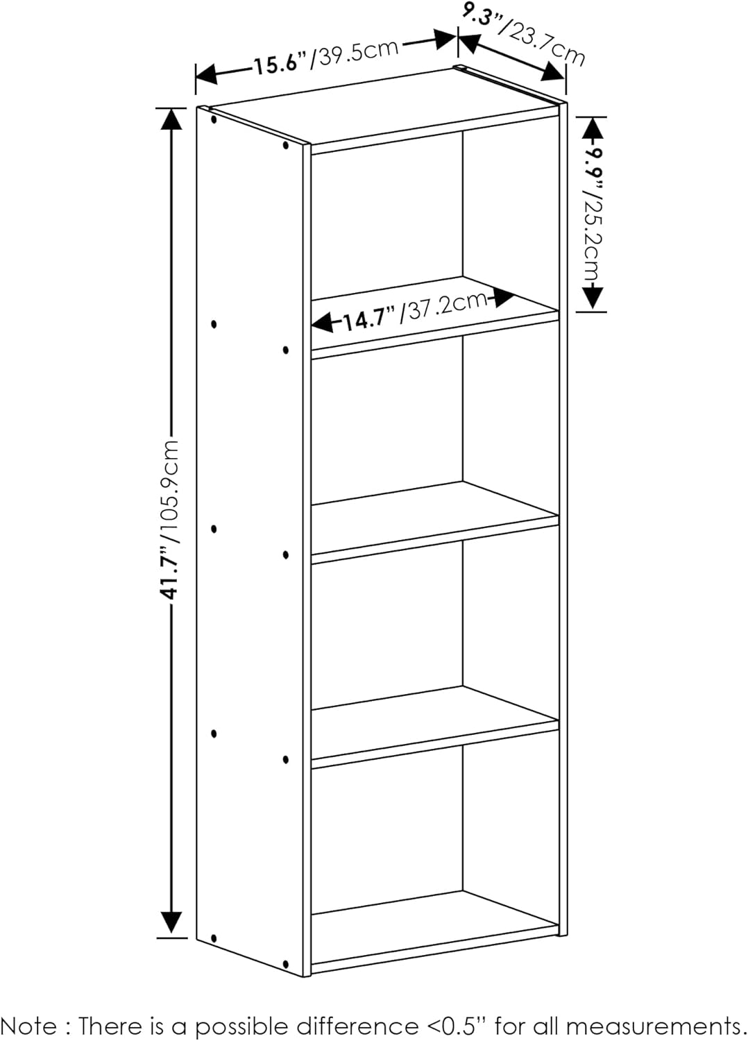 Furinno Luder Bookcase / Book / Storage, 4-Tier, White