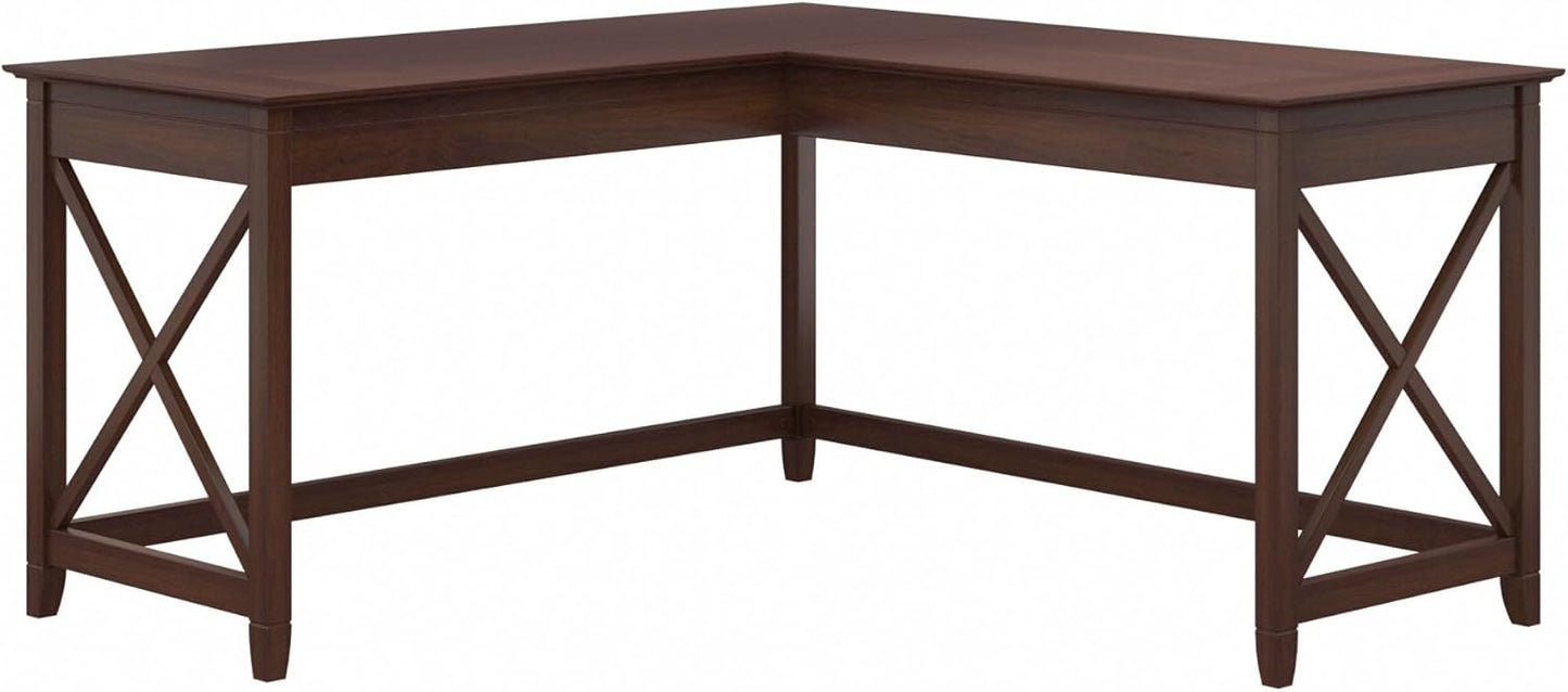 Bush Furniture Key West 60W Modern Farmhouse L Shaped Desk in Bing Cherry | 60-Inch Corner Table for Home Office