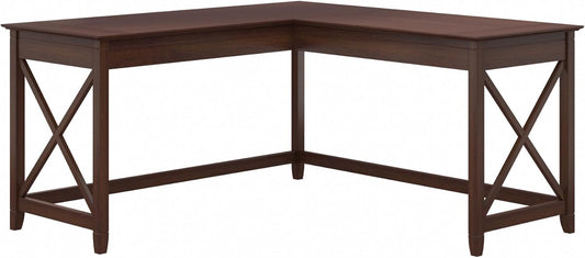 Bush Furniture Key West 60W Modern Farmhouse L Shaped Desk in Bing Cherry | 60-Inch Corner Table for Home Office