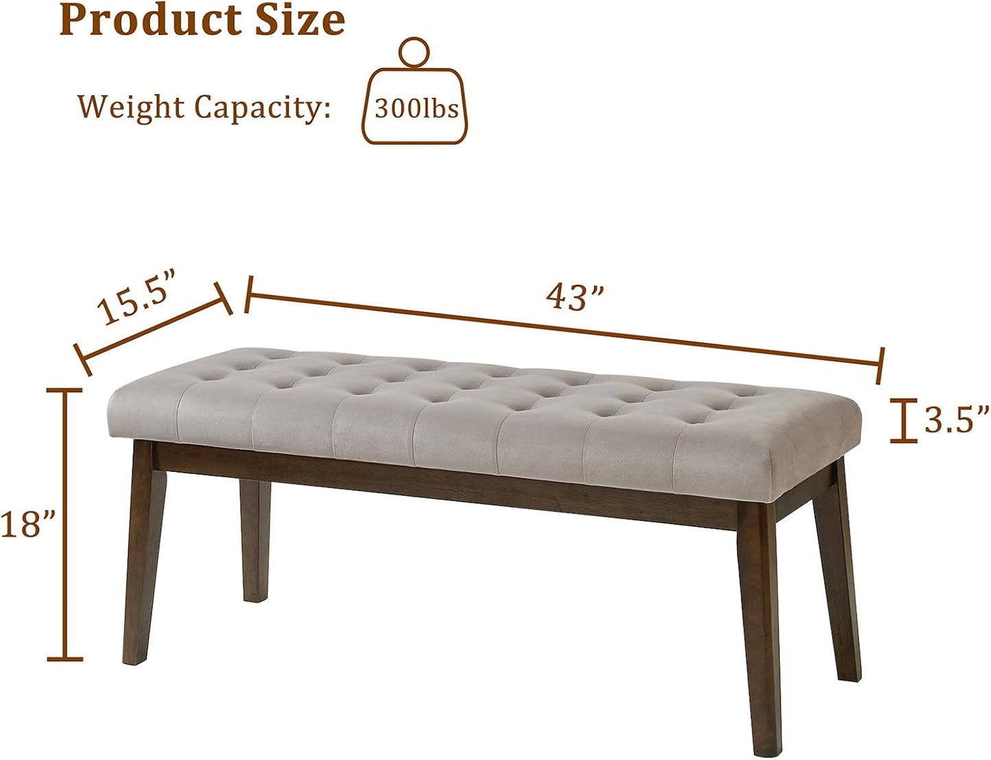 End of Bed Bedroom Bench, Linen Upholstered Tufted Bench for Bedroom End of Bed with Solid Wood Legs for Bedroom Living Room Entryway(Gray)