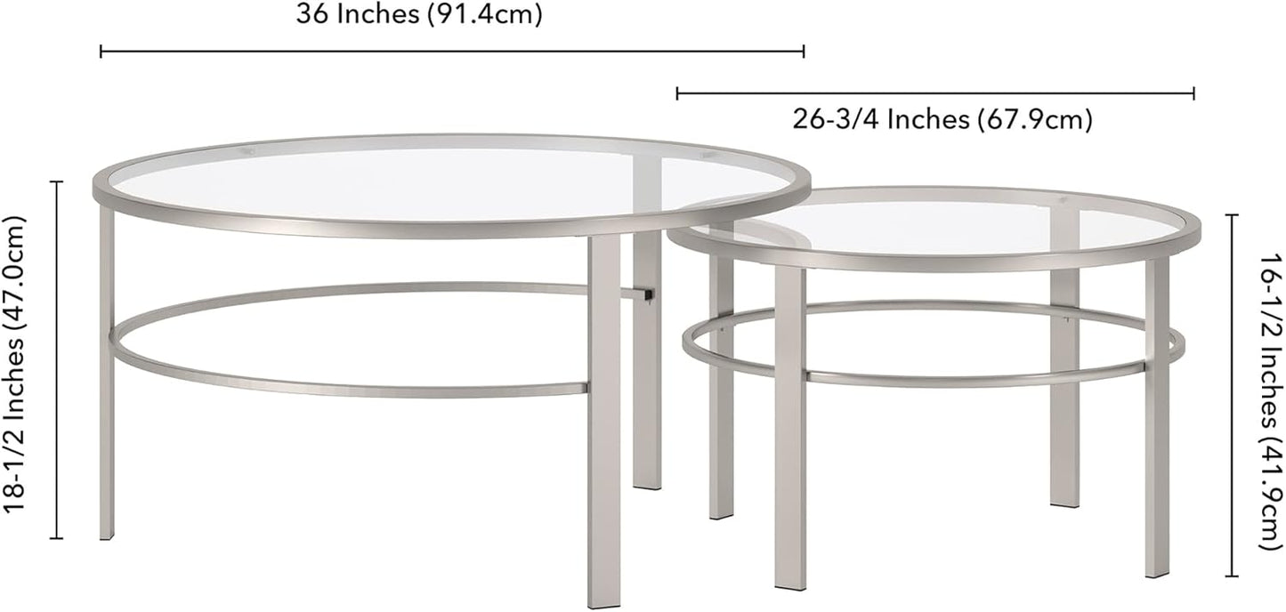 Henn&Hart Round Nested Coffee Table in Satin Nickel, Modern coffee tables for living room, studio apartment essentials, 36" Wide