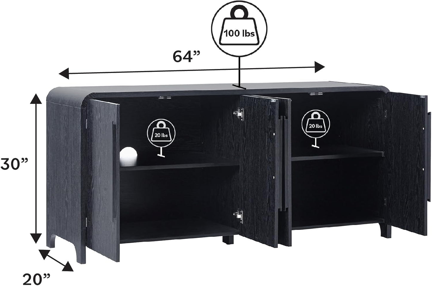 Walker Edison Chantelle Sideboard Buffet with Storage, 64", Black