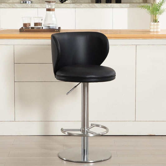 RAINMOOD Bar Stools,Adjustable Stainless Steel Swivel Barstools,Faux Leather Upholstered Bar Chair with Back and Footrest, for Bar, Kitchen Counter, Dining Room