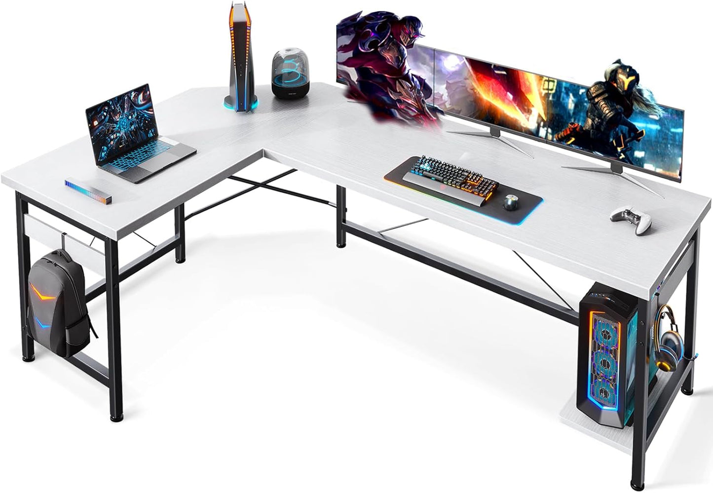 Coleshome 66" L Shaped Gaming Desk, L Shaped Desk, Computer Desk, Gaming Desk, Writing Desk, Home Office Desk, White