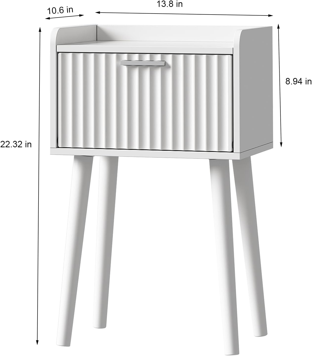 LAATOOREE Nightstand Set of 2, Small Bed Side Table with Fluted Door, End Table with Solid Wood Legs, Mid-Century Bedside Table for Bedroom Small Space