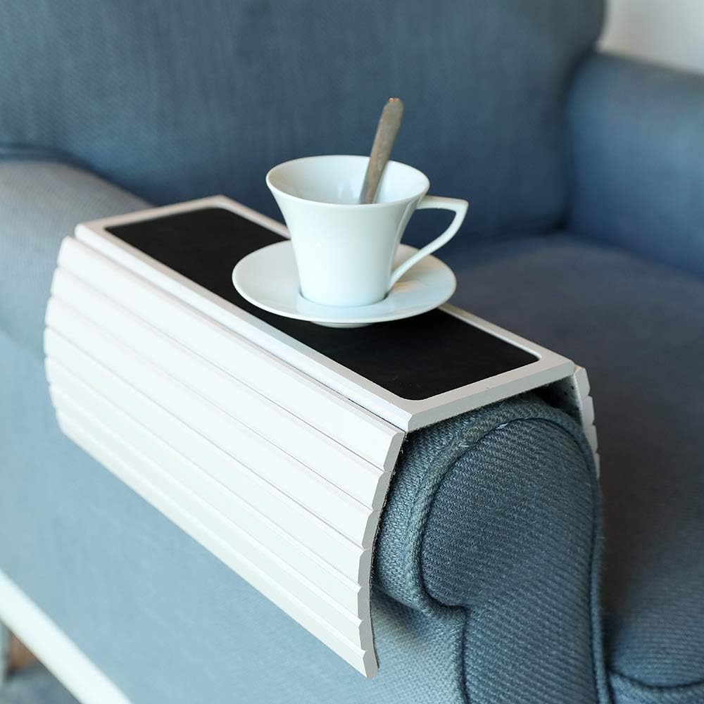 GEHE Sofa Arm Tray Table for Couch Flexible/Foldable Sofa Tray Couch arm Table Perfect for Drinks Snacks Remote Control or Phone Great arm Tray for Couch armrest (White)