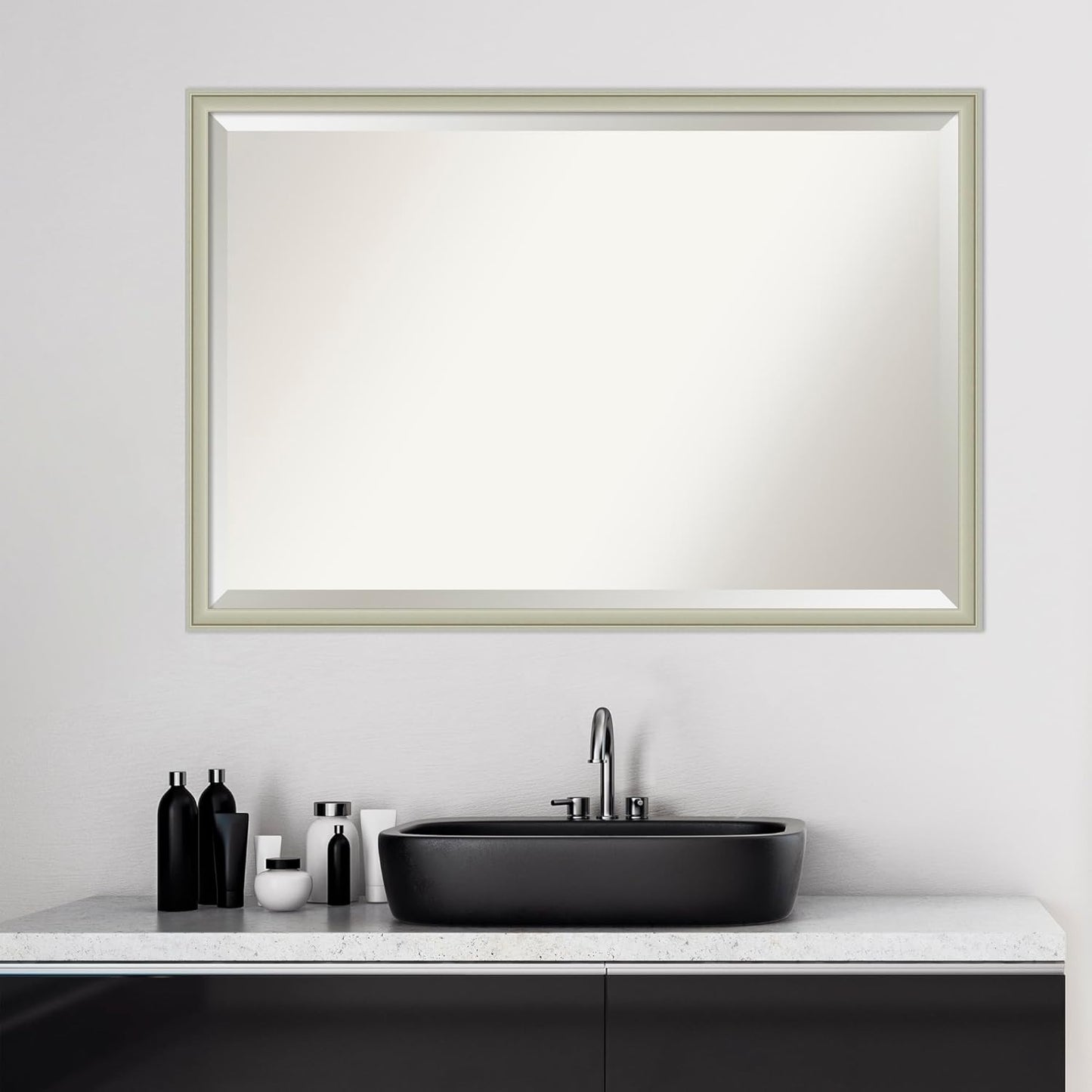 Amanti Art Silver Bathroom Mirror for Over Sink, 26x38 Florence Silver Rectangle Vanity Mirror, Large Casual Frame, Hangs Horizonally and Vertically, Bathroom Wall Decor, Beveled Edge from WI, USA