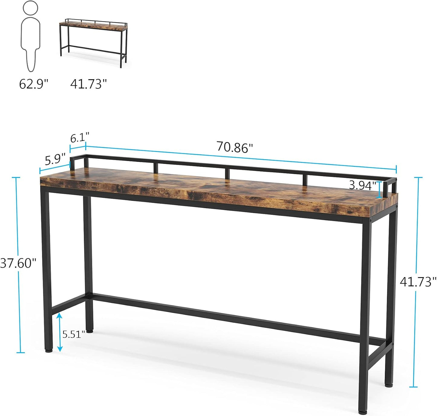 Tribesigns 70.9 inch Extra Long Sofa Table, Narrow Console Table Behind Couch, Rustic Industrial Entryway Table Skinny Hallway Table for Living Room
