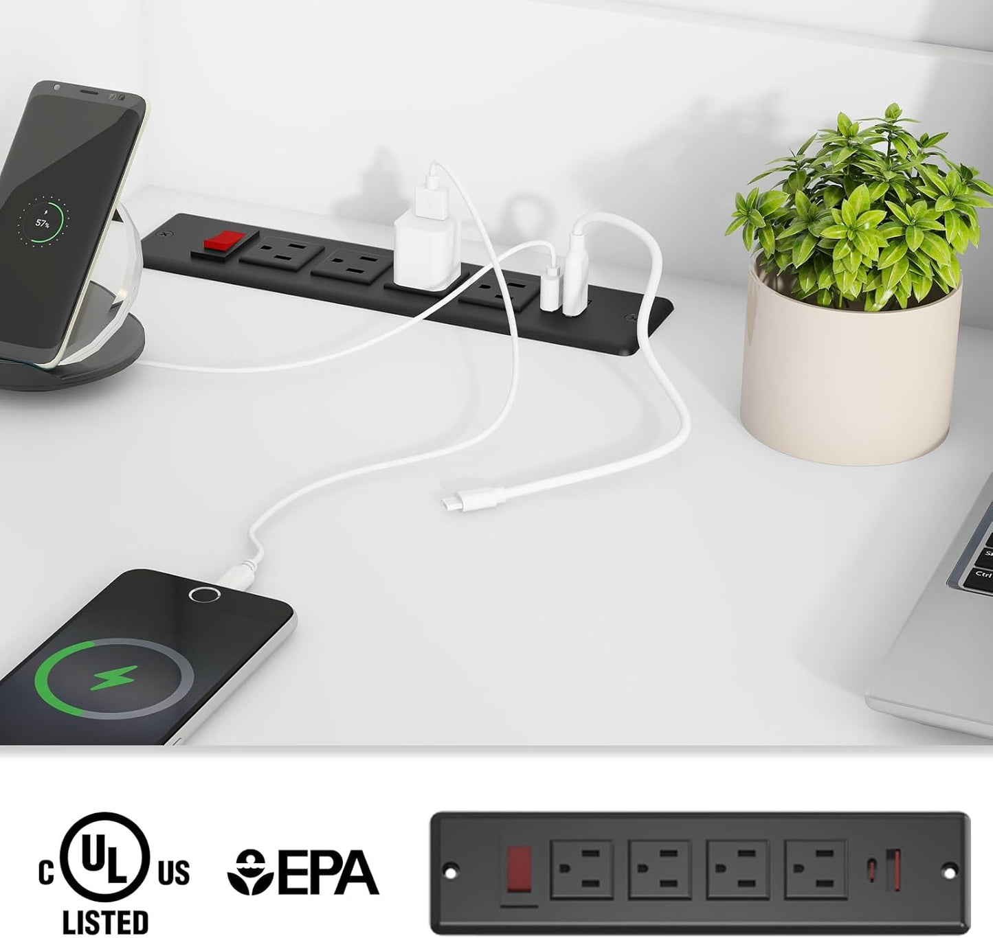 Farmhouse 47" Executive Desk, Computer Desks with 2 Drawers and Storage Cabinet, Home Office Desk with Hutch and Charging Station, Workspace for Work and Study. (Cream White)