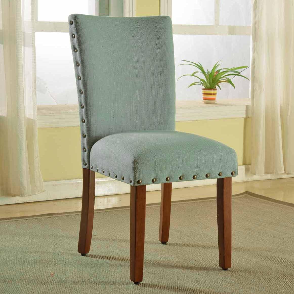 HomePop Home Decor | Classic Upholstered Parsons Dining Chairs | Set of 2 Accent Dining Chairs with Nailhead Trim, Sea Foam